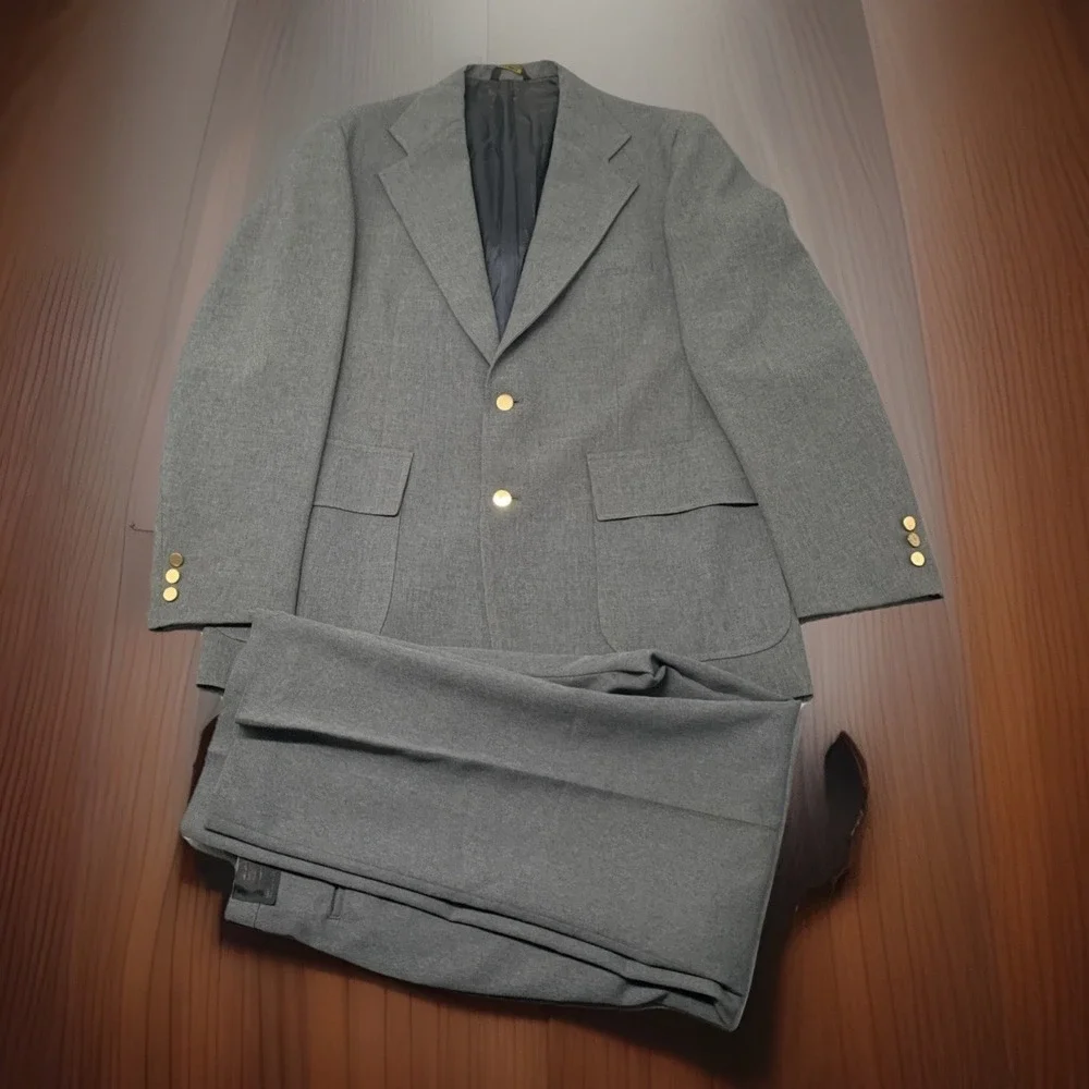 Vintage 70s Levi's Panatela Sportswear 2‎ Piece Leisure Suit 44R Gray 38x30